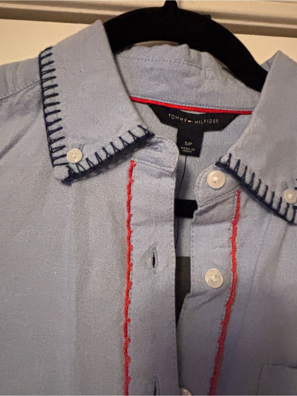 Tommy Hilfiger Light Blue Embroidered Casual Button-Down Dress, small - Picture 4 of 8